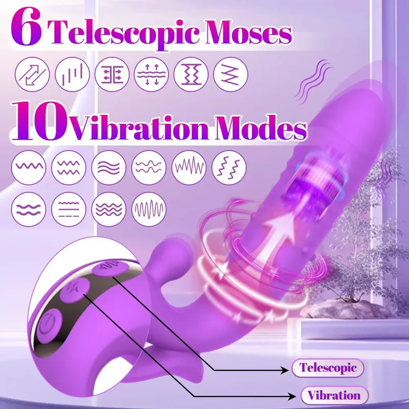 Ρεαλιστικός τηλεσκοπικός αυνανισμός Dildo για γυναίκες Ισχυρός κολπικός δονητής κλειτορίδας σημείου G με διεγέρτη θηλής σεξουαλικό παιχνίδι για ενήλικες — image 2