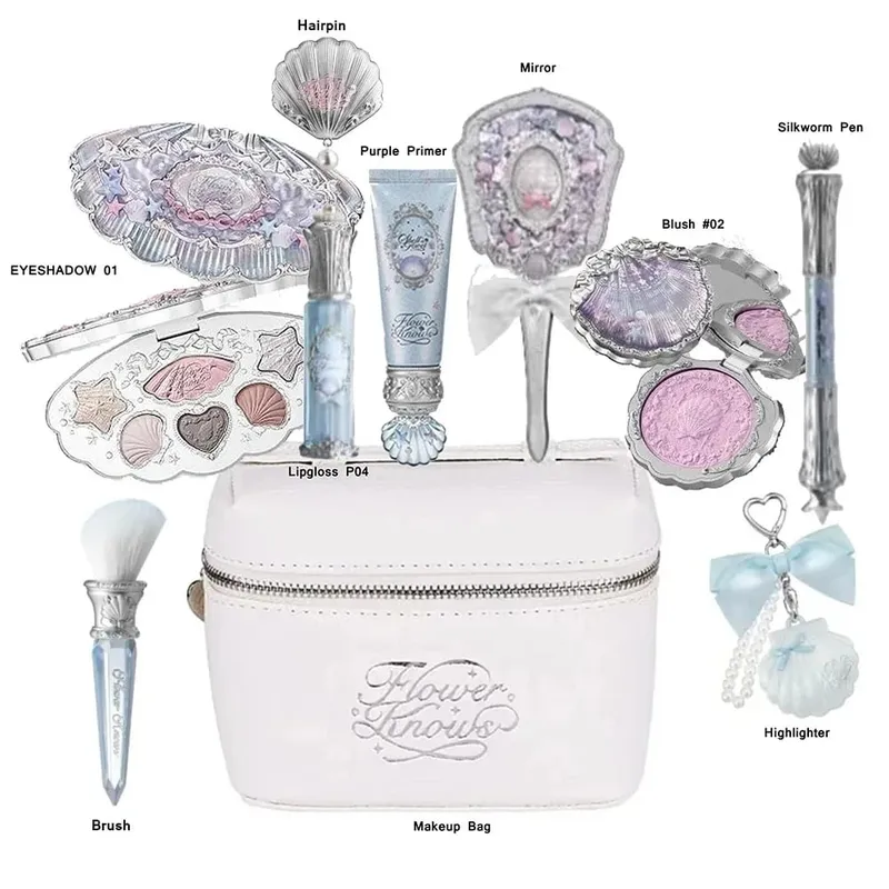 Σετ μακιγιάζ Flower Knows Shell Pearl Bunny Garden Setting Powder Lip Gloss Blush All in One Κιτ γκλίτερ για γκλίτερ μπέικιν πάουντερ — image 2