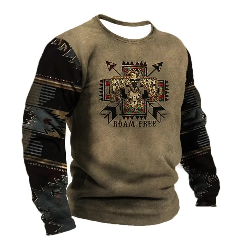 Vintage Ethnic Style Graphic Sweatshirts Spring Autumn Fashion Casual Long Sleeve 3D Printed Tops Loose Streetwear Mens Clothing — image 7