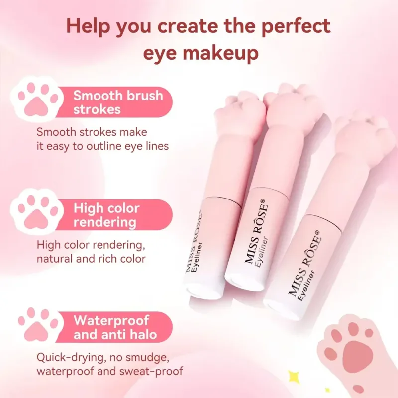 Pink Cat Paw Μαύρο υγρό στυλό ματιών με γρήγορο στέγνωμα Μακιγιάζ με ανθεκτικότητα στη μουτζούρα που κρατά Premium Eye Liner Στυλό ματιών Καλλυντικά — image 6