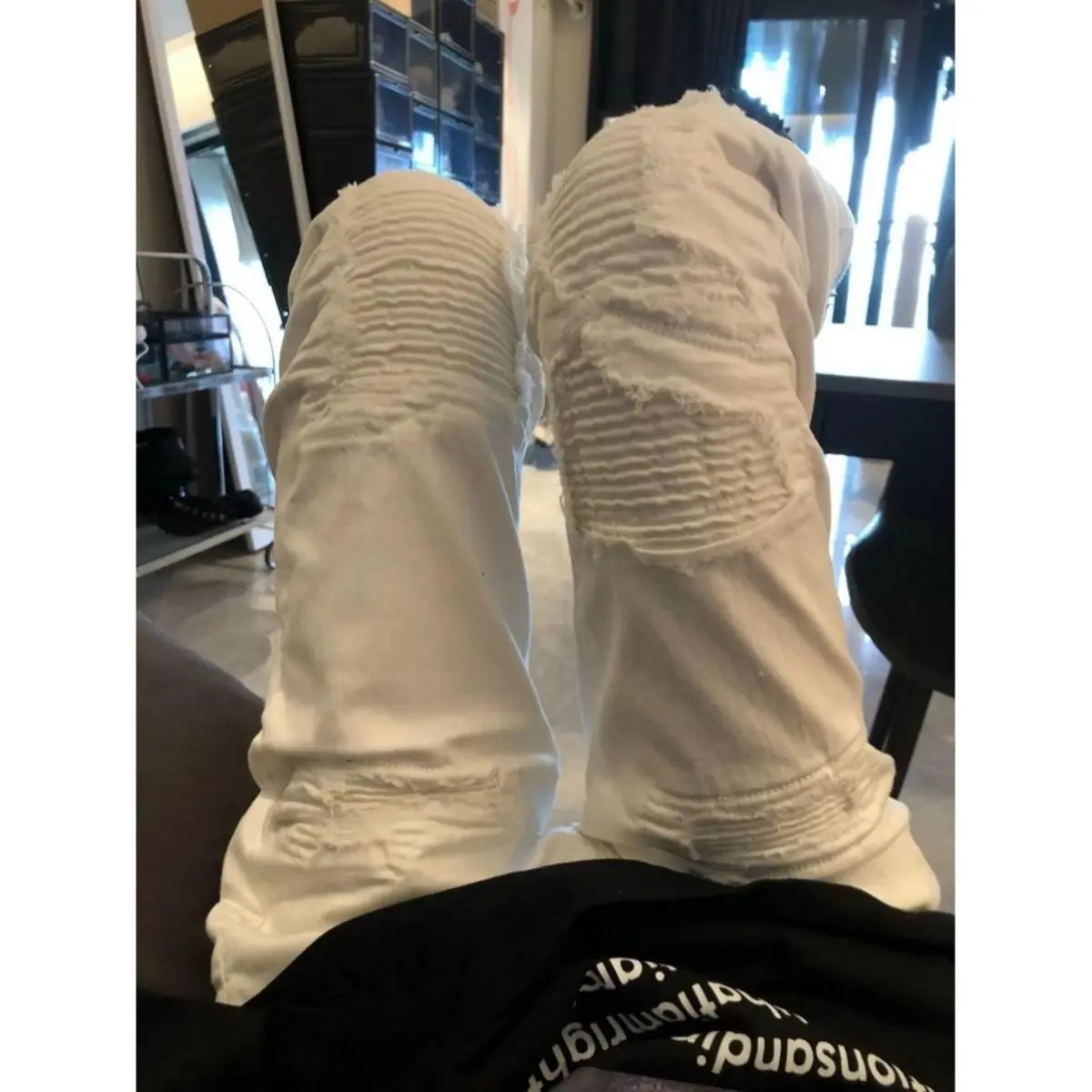 High Street Streetwear Clothing Fog Style Trend Fake Ripped Pleated Jeans Men Summer Cargo Slim Bootcut Designer White Trousers — image 6