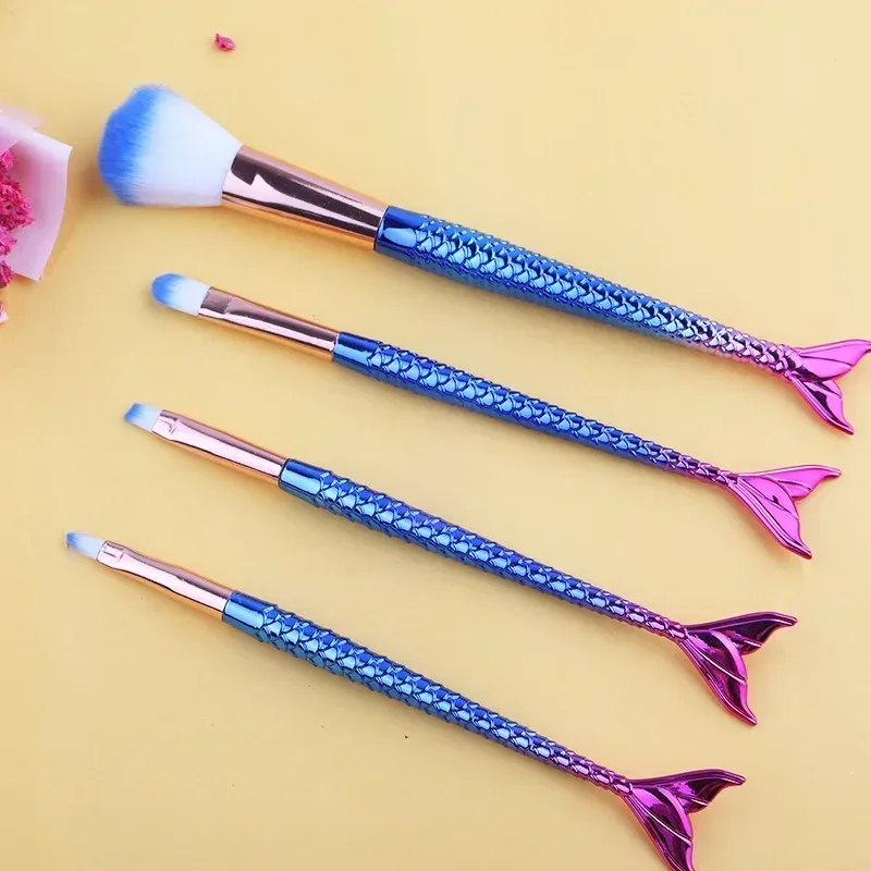 Conjunto de pincéis de maquiagem sereia, pó cosmético, sombra, base, blush, pincel macio, ferramenta de maquiagem, gradiente de 6 cores — image 5