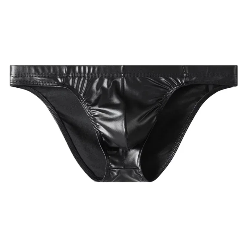 Sexy Briefs Underwear Men Faux Leather Sexy Underwear Briefs Low Waist Bulge Pouch Lingerie Panties Underpant Triangle Pants