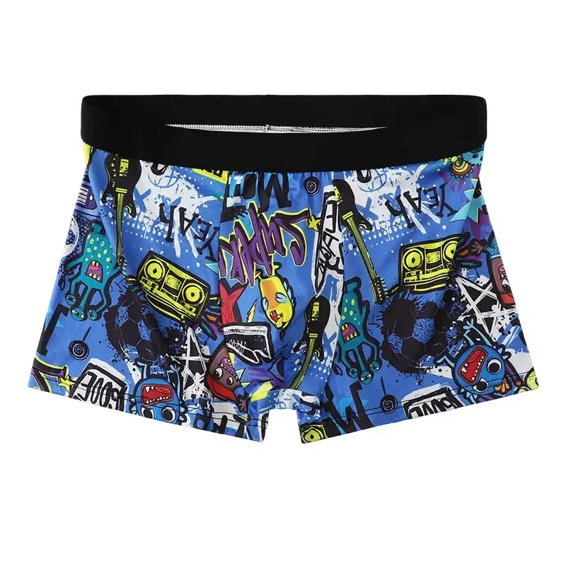 5PCS Random Men's Breathable Boxer Underwear with Colorful Graffiti Patterns Elastic Waistband Trendy and Fashionable Underwear — image 14