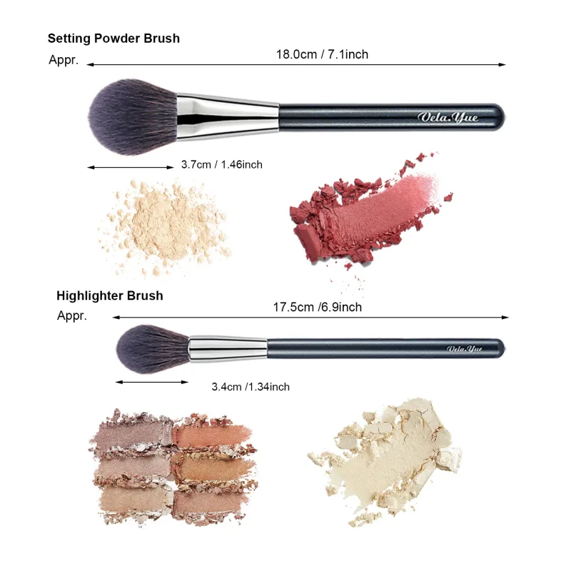 Vela.Yue 2pcs Makeup Brushes Set for Face Powder Blusher Highlighters Luminizers Cosmetics Beauty Tools Kit