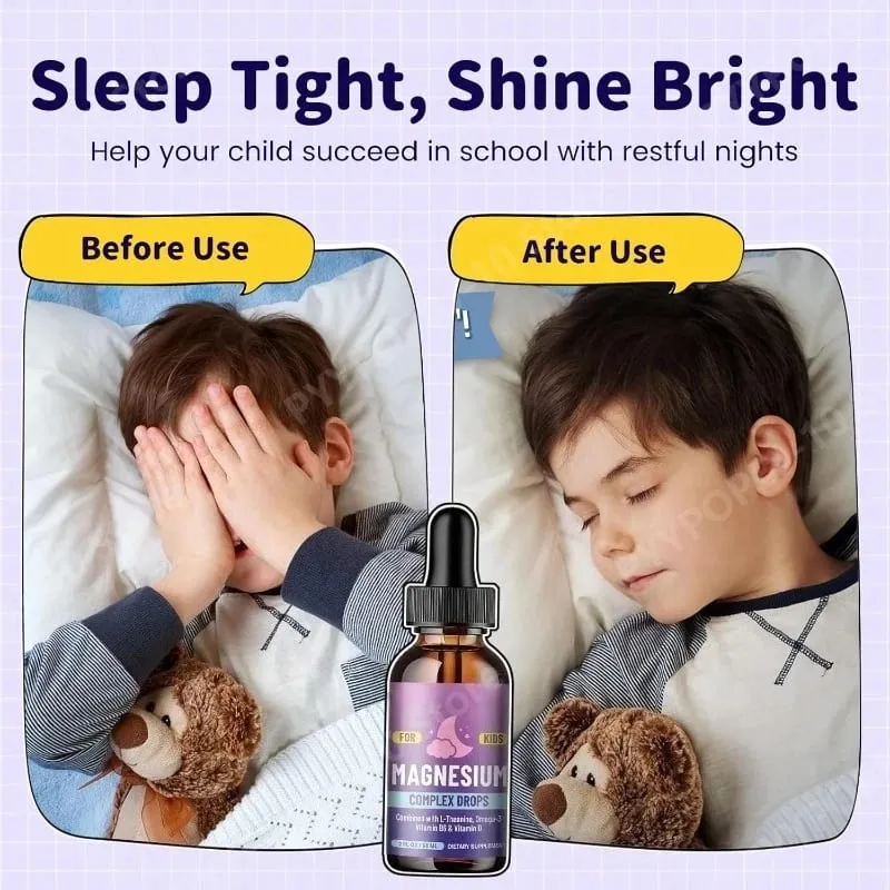 Kids Magnesium Glycinate Liquid Drops with L-theanine Omega-3 Vitamin B6 D3 for Sleep Relaxation 2 Fl Oz Strawberry Flavor — image 5
