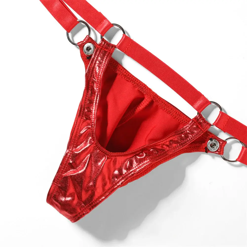 1pc Men Patent Leather G-String Sexy Thong V-back Low Ring Rise T-back Bulge Pouch Đồ lót Đồ lót Gay Sissy Hot Clubwear — image 6