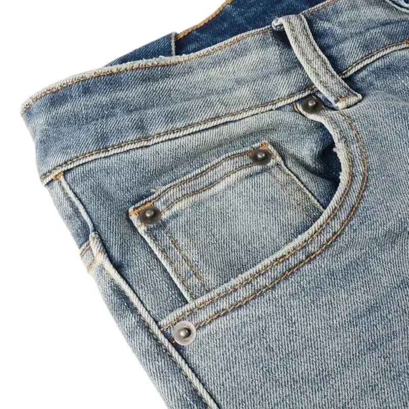 Ανδρικό High Street Light Blue Washed τζιν τζιν με κεντημένο γράμμα μοτίβο κουμπί Fly κατάλληλο για όλες τις εποχές — image 3