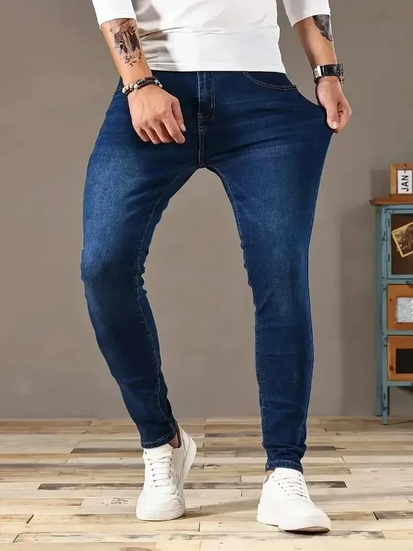 Ανδρικό τζιν Stretch Skinny τζιν παντελόνι μονόχρωμο μαύρο μπλε άνοιξη Luxury Street Harajuku Hip-Hop Slim Fit Παντελόνι Μάρκα