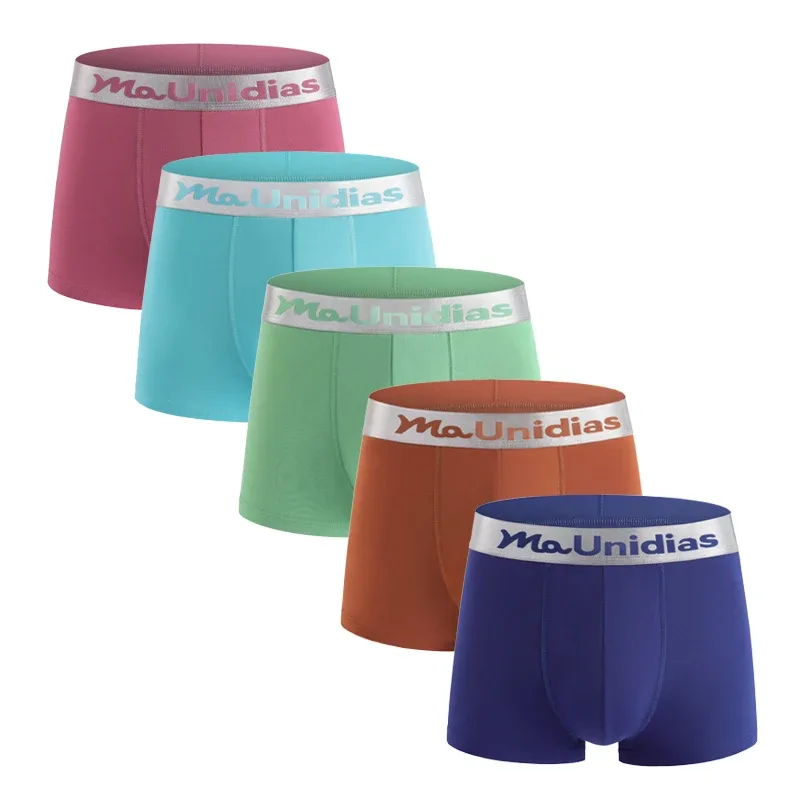 5Pcs Bamboo Fiber Men Underpants Maunidias Boxer Briefs Letter Elastic Waistband Underwear Mens Boxers Solid Color Men's Panties