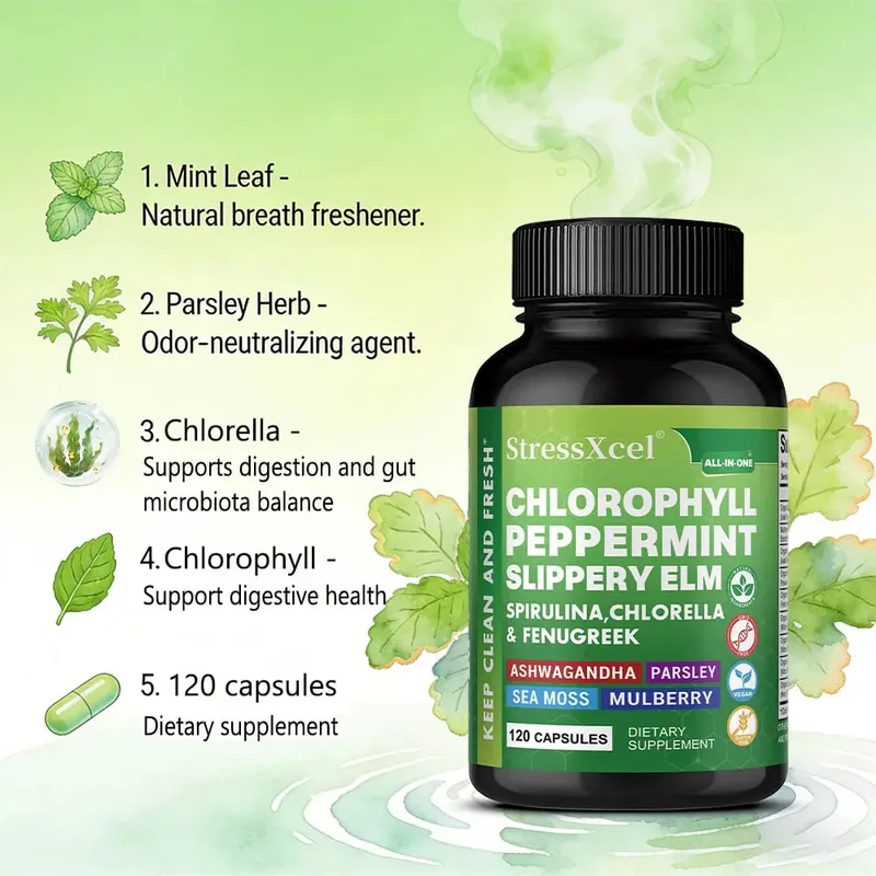 Chlorophyll Capsules with Peppermint - Supports Internal Cleanse Gut Health pH Balance Natural Freshness & Daily Wellness — image 3