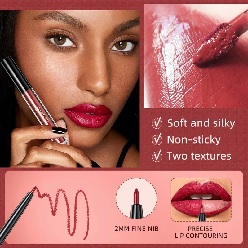 Ματ Liquid Lipstick & Lip Liner & Lip Gloss Σετ 3 τμχ Αντικολλητικό Κύπελλο μεγάλης διάρκειας Κόκκινο μαύρο μωβ Κιτ καλλυντικών για απόχρωση χειλιών — image 4