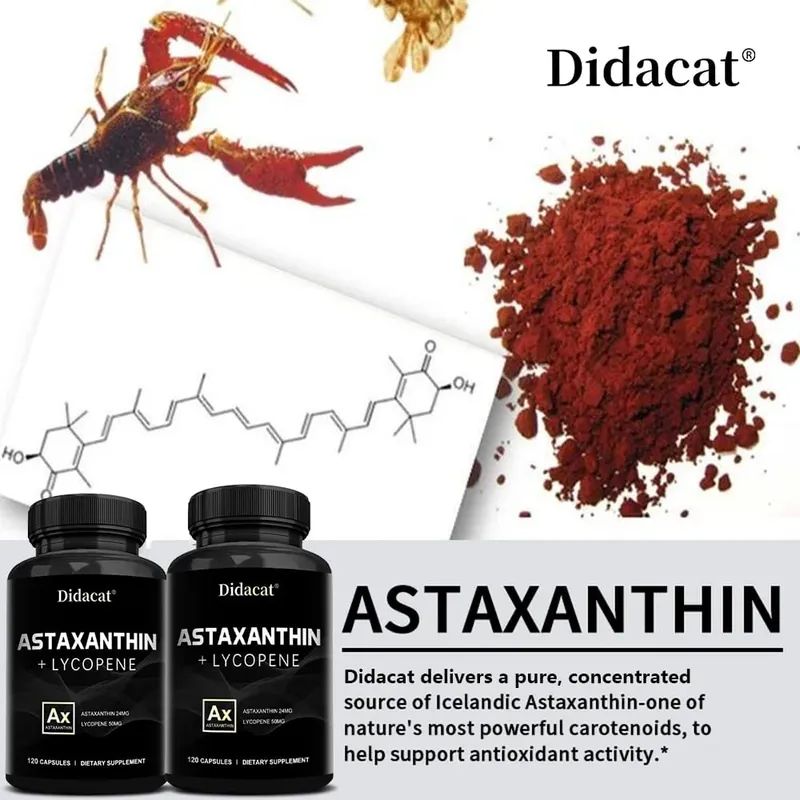 Astaxanthin 24mg + Lycopene 50mg Natural Antioxidant From Microalgae Astaxanthin Supplement Support Eye Skin Health Non-GMO — image 2