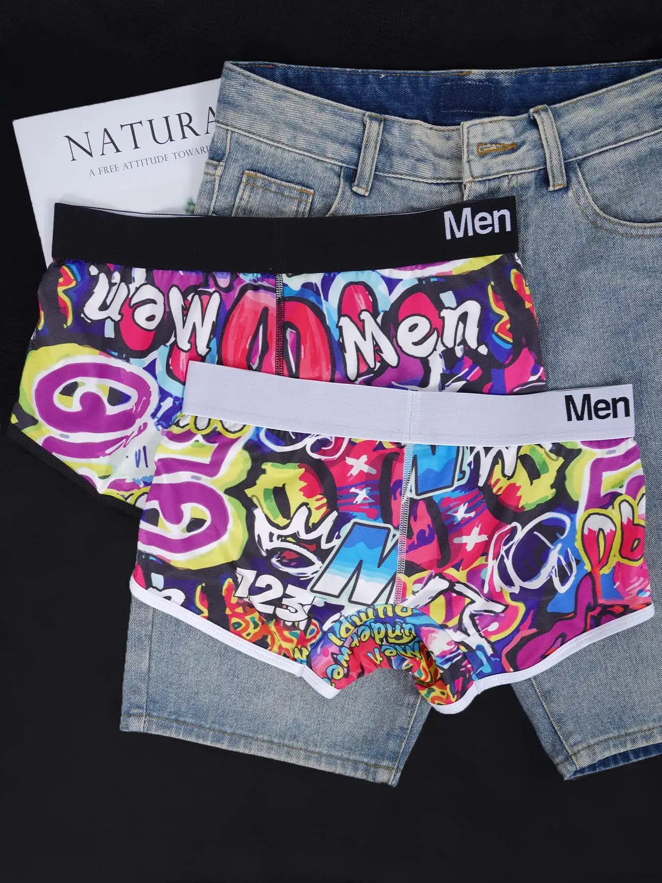 1PCS Men's Cotton Nylon Blend Boxer Briefs All-Over Graffiti Print Wide Elastic Waistband Non-Tight Fashion Sport Underwear — image 5