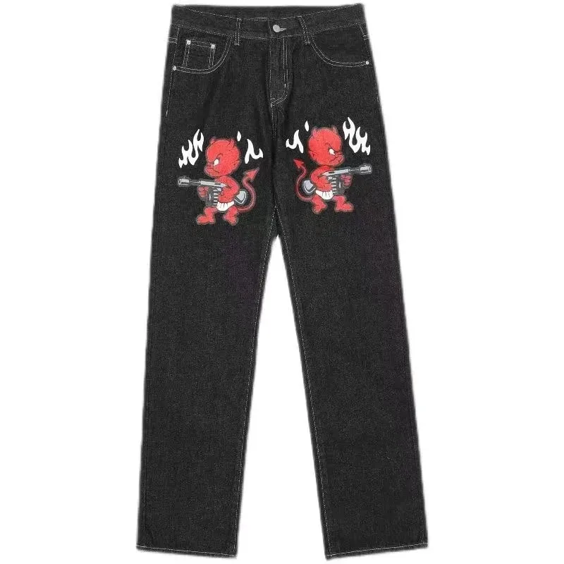 Harajuku Patchwork Κέντημα Cherry Blossom Παντελόνι τζιν Y2k Vintage Γυναικείο φαρδύ ίσιο φαρδύ τζιν Ανδρικά ρούχα Street — image 9