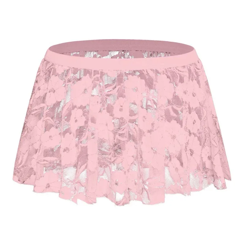 Men Solid Lace Skirt Mesh See Through For Lingerie Low For Rise Pleated Skirts Floral Pattern See‑through Male Daily Bottom — image 2