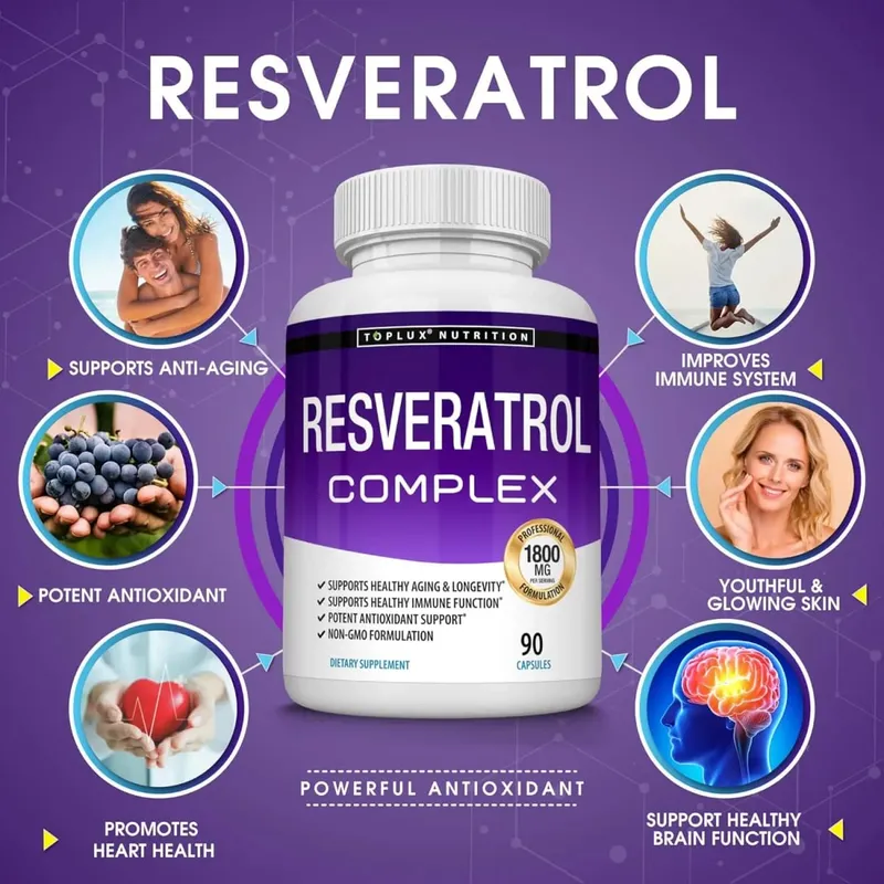 Resveratrol Complex - Trans Resveratrol Supplement with Grape Seed - Promote healthy aging immune system brain functio 90 pill — image 3
