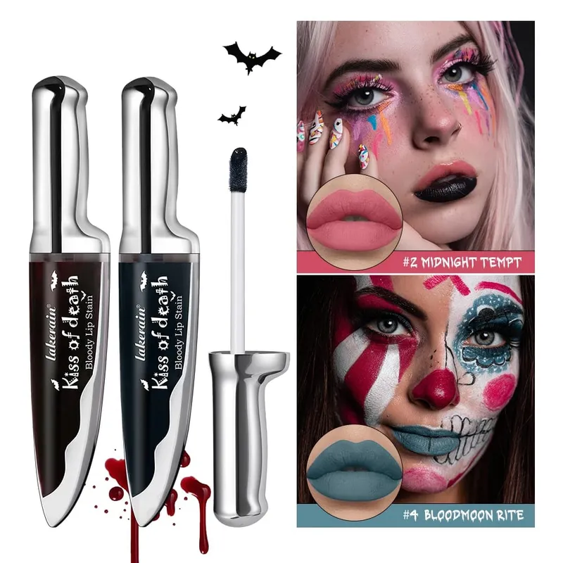 Halloween Gothic Σετ Μακιγιάζ 5 τμχ Lip Stain Dark Cream Blush Eyeshadow Stick Glitter Eyeliner με τσάντα Cosplay Party Face Body — image 5