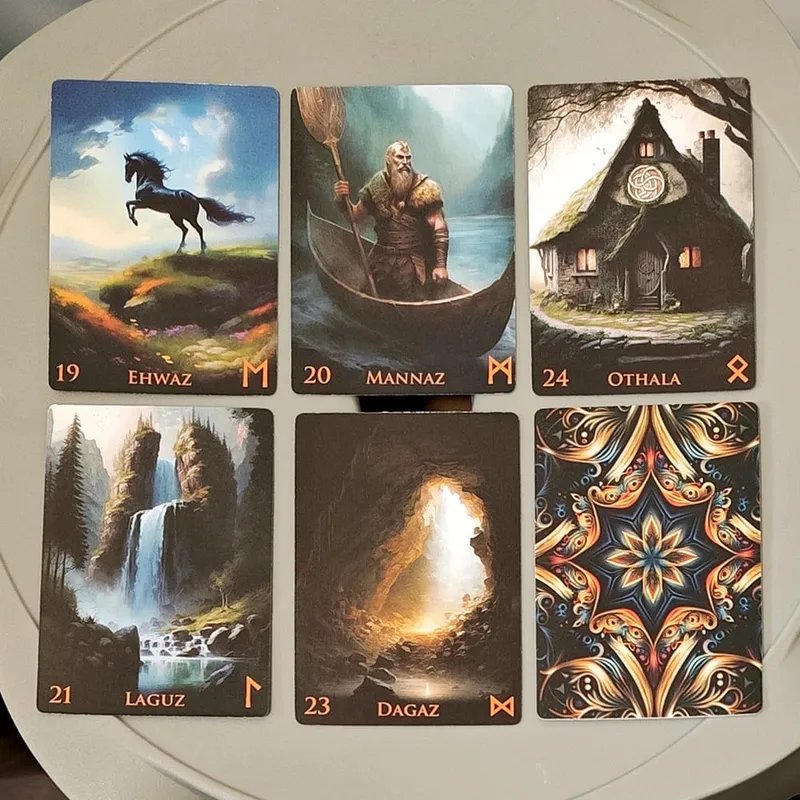 Τράπουλα Weird World Runes - 9*6cm 25 Elder Futhark Oracle Cards for Divination τυπωμένα σε χαρτόνι με διπλό ανάγλυφο 350GSM