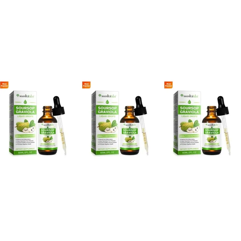 AcentiLabs Soursop Graviola Liquid Drops Vitamin C Supports Digestive Health Immune System Free Radical Defense 60ml for Adults