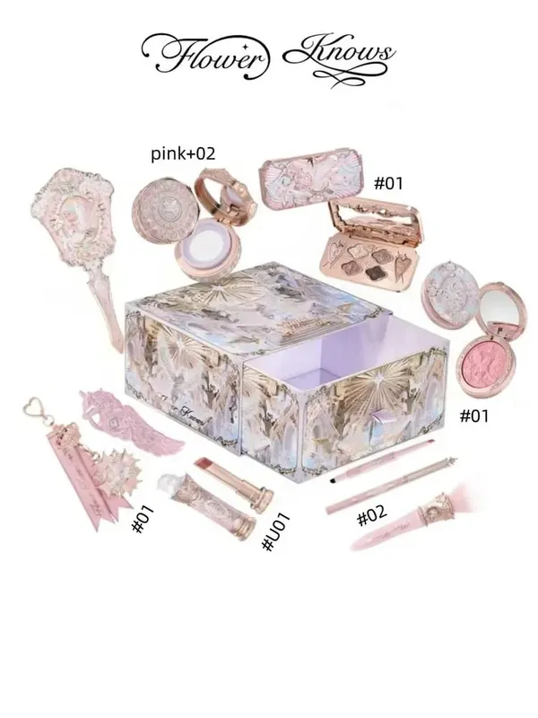 Flower Knows Knight Unicorn 10 τμχ Πλήρες σετ μακιγιάζ Eyeshadow Blush Lipstick Loose Powder Lip Liner Mirror Κουτί δώρου