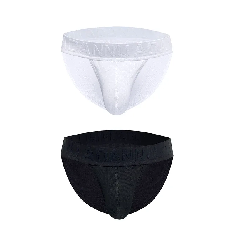 Men's Cotton Ribbed Skin-Friendly Bare Feel Convex Pouch Briefs, Embossed Letter Wide Waistband Slim Fit Underwear — image 30