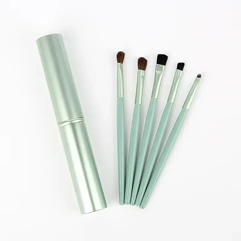 5pcs pincel de delineador com tubo de armazenamento pincéis de maquiagem para os olhos conjunto pincel de sombra macio pincel para manchas