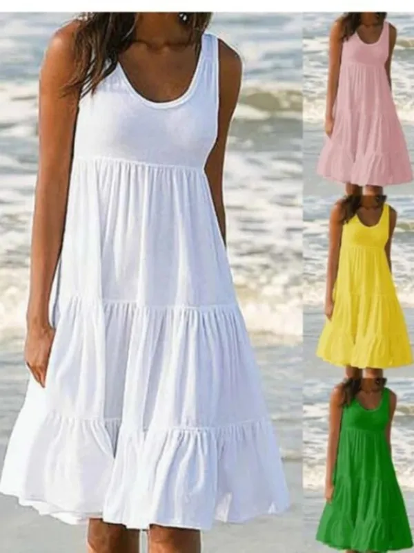 Oversized O λαιμόκοψη αμάνικα βολάν Φαρδιά φόρεμα παραλίας Γυναικείο Boho Μονόχρωμο Plus Size Κομψό Sundress Club Party Vestidos — image 2