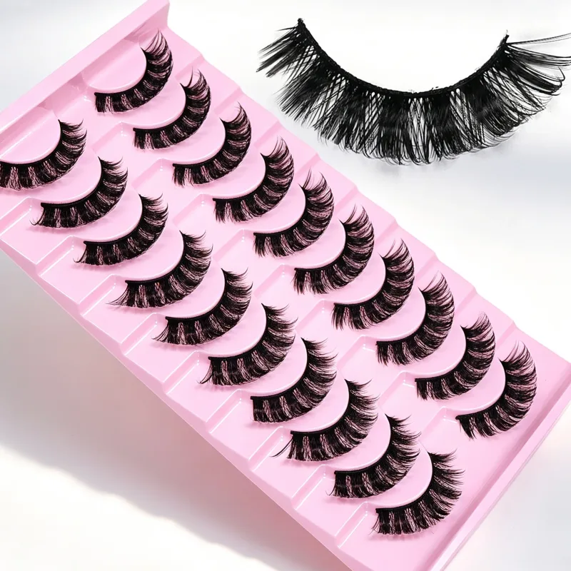 10 ζευγάρια DD Curl Lashes Fluffy Volume Faux Mink Ψεύτικες βλεφαρίδες Δραματικές ακατάστατες ψεύτικες βλεφαρίδες επαναχρησιμοποιήσιμες για γυναίκες μακιγιάζ ματιών — image 3
