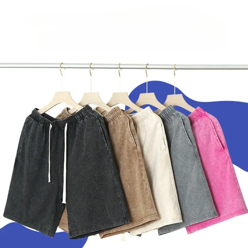 Customized logo print men's and women's sports shorts washed and old shorts retro pure cotton customize your design — image 2