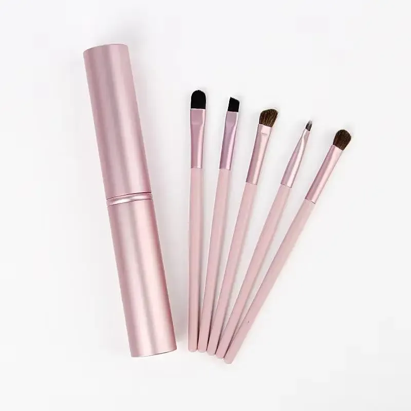 5pcs pincel de delineador com tubo de armazenamento pincéis de maquiagem para os olhos conjunto pincel de sombra macio pincel para manchas