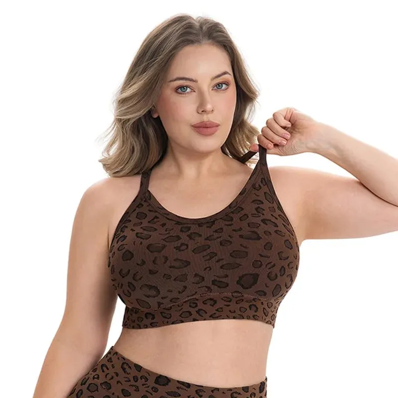 Γυναικείο Σετ προπόνησης Leopard Print σε συντομότερο μέγεθος Σορτς για κοιλιά με επένδυση με επένδυση Racerback αθλητικό σουτιέν 2 τμχ Ρούχα γυμναστικής γιόγκα για τρέξιμο — image 8