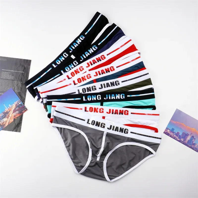 Sexy Men U Convex Underwear Slip Breathable Letters Waistband Ice Silk Briefs Plus Size Male Panties S-XL — image 7