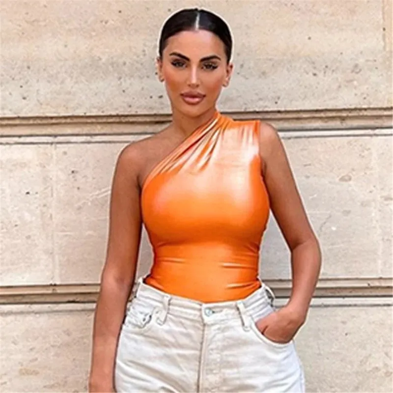 Γυναικείο κορμάκι Glitter One Shoulder Μπλε Ασημί Πορτοκαλί Κόκκινο