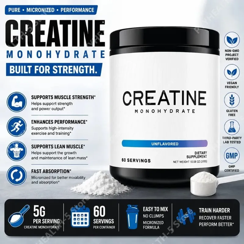 Creatine Monohydrate Powder 5000mg 60 Servings Unflavored Daily Fitness Support Supplement Vegan Gluten Free 300g — image 2