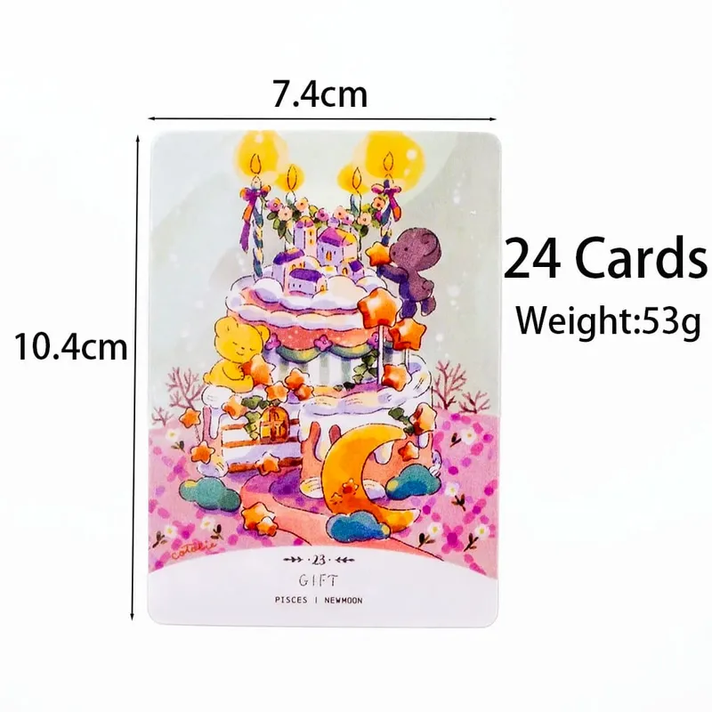 Cotolie KUMACHAN MOON CARDS 24 Pcs Deck Αγγλική Έκδοση Adorable Bear Oracle Cards Επιτραπέζιο παιχνίδι για οικογενειακό πάρτι 10,4*7,4 cm