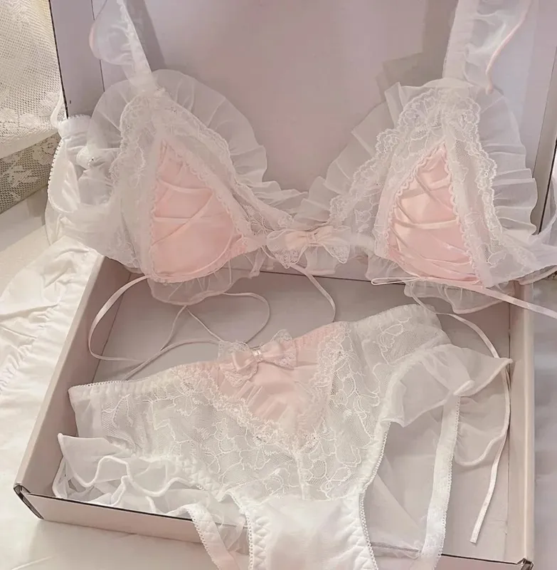 Lolita Style Thin Lace Triangle Cup Σετ Γυναικείο Χαριτωμένο μικρό μπούστο σέξι εσώρουχα — image 8