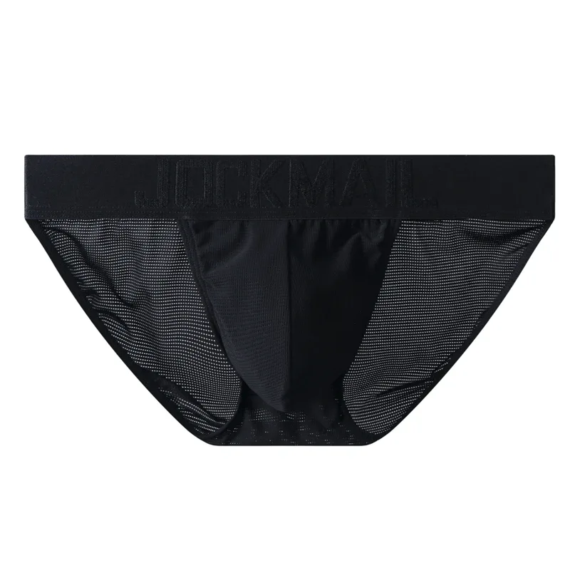 Jockmail Mans Underwear Gay Brief Nylon Mesh Sexy Low Waist Ropa Interior Hombre Letter Embroidery Sissy Panties Male Lingerie