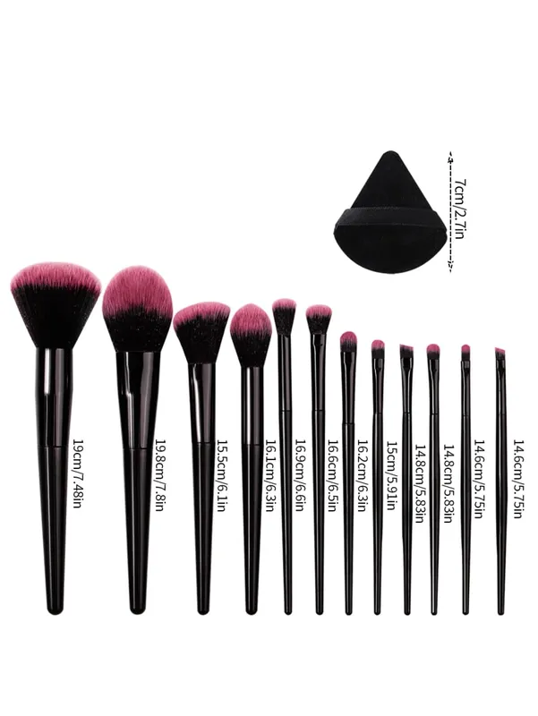 Hot Sale 14Pcs Complete Brushes Makeup Kit Απαλά, φιλικά προς το δέρμα, χνουδωτά καλλυντικά πινέλα με μαύρα & ροζ τρίγωνα τζούρες μακιγιάζ — image 2