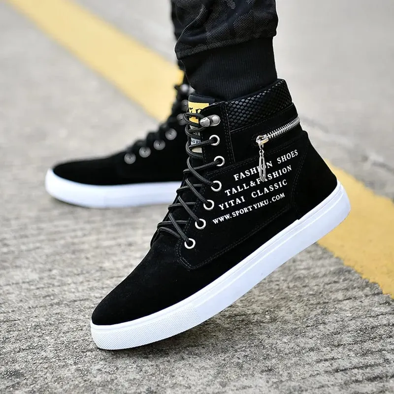 Μαύρα Vulcanized Sneakers Ανδρικά Flat άνετα παπούτσια Lace up Zapatillas Hombre Φθινοπωρινή Άνοιξη Ψηλά Αθλητικά Παπούτσια Plus Size 38-48