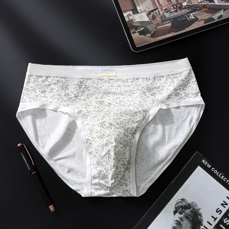 Men Sexy Briefs Sissy Lingerie Ice Silk Floral Print Panties U Convex Pouch Underwear Thin Daily Underpants Calzoncillos Hombre — image 5