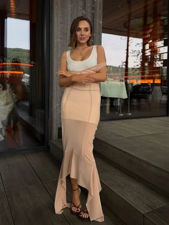 Μίνι φόρεμα με ριμπ πλεκτό σε συνδυασμό με διχτυωτό εσωτερικό στρώμα, τετράγωνο λαιμό, αμάνικα slim fit φορέματα 2026 Lady Sexy Party Club Robes — image 11