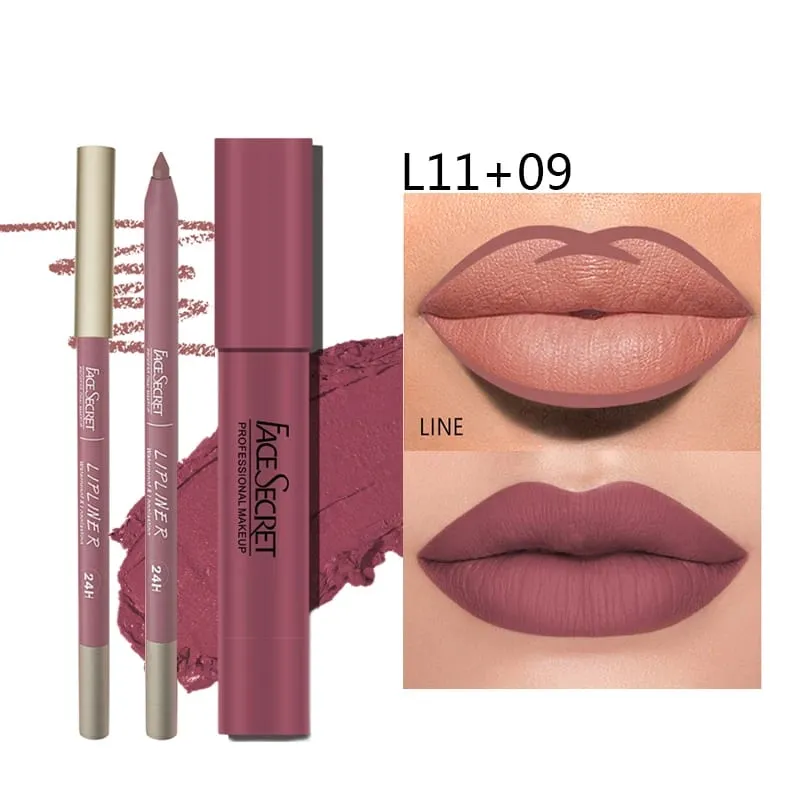 Matte Lipliner & Lipstick Set Waterproof, Μακιγιάζ χειλιών μακράς διαρκείας Απαλό ματ απόδοση χρώματος Γυναικεία καλλυντικά μακιγιάζ — image 7