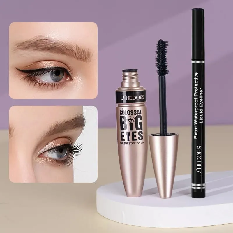Αδιάβροχο σετ eyeliner μάσκαρα 2 σε 1 Μαύρη βλεφαρίδα Επιμήκυνση βλεφαρίδων Eye Lash Brush Beauty Mascara Μακριά φοράει — image 2