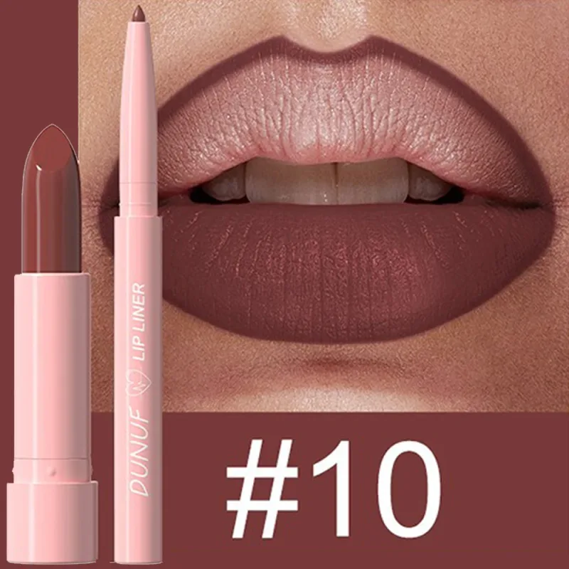 2 τεμάχια/Σετ Κιτ μακιγιάζ Lipstick+Liner Liner Matte Nude Αδιάβροχο μακράς διαρκείας, χωρίς λεκέδες, κωνική μύτη για τα χείλη Contour Pen Cosmetics