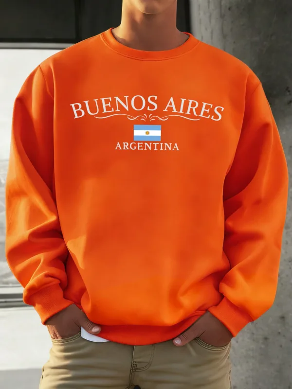 บัวโนสไอเรสอาร์เจนตินาพิมพ์ผู้ชายเสื้อ Street Hip Hop กีฬาขนแกะ All-Match Pullover Unisex Casual เสื้อผ้าหลวม — image 9