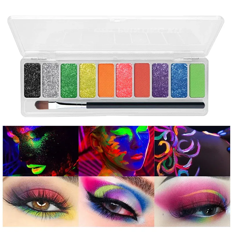 Eyeliner παλέτα σκιών ματιών μακιγιάζ UV Glow in Dark Fluorescent Neon Face Paint Eyeshadow Makeup Cosmetics For Music Festival — image 6