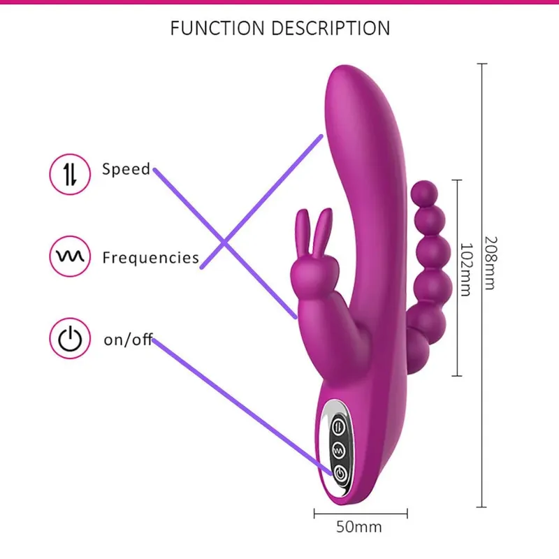 12 מצבים G Spot Rabbit Vibrator Clitoral Stimulator Anal Triple Curve לעיסוי אנאלי חרוזים צעצועי מין לנשים זוגות דילדו — image 4