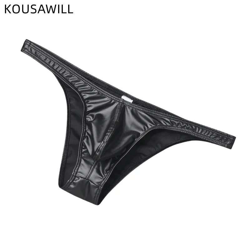 Men's Faux Leather Bikini Briefs Underpants U Pouch Sexy Slips for Men High Quality Lingerie Cuecas Calzoncillos Male Panties — image 1