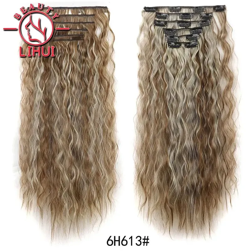 Long Curl Wave Clip In Hair Extensions 6Pcs/Set 16 Clips High Tempreture Synthetic Hairpiece Clip In Hair Extensions 24inch — image 3